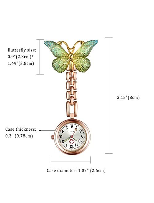 Lancardo 1-3 Pack Women Girl Butterfly Brooch Nurse Watch Pin-On with Secondhand Stethoscope Lapel Fob Pocket Badge Watches for Doctor Nurse Easy to Read