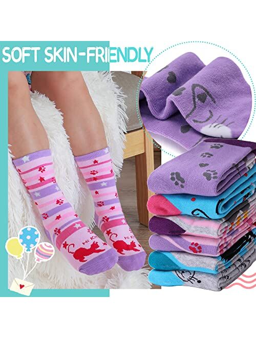 Ebmore Kids Girls Socks Cotton Crew Cute Cartoon Animal Pattern Fun Novelty Socks 6 Pack