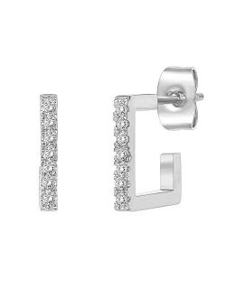 14K Gold Plated 925 Sterling Silver Post Square Huggie Hoop Earrings - Cubic Zirconia Earrings in Rose Gold, White Gold and Yellow Gold Plating