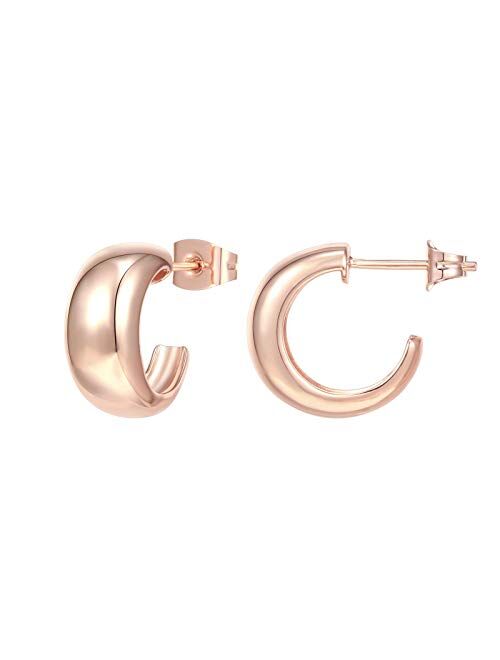 PAVOI 14K Gold Plated Sterling Silver Post Thick Huggie Earrings - Small Round Hoop Earrings in Rose Gold, White Gold and Yellow Gold Plating