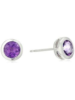 Amazon Collection Sterling Silver Genuine and Created Gemstone 5mm Bezel Set Birthstone Stud Earrings