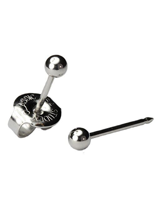 Ear Piercing Earring 4 mm Long Post Round Silver Ball Studs"Studex System 75" Hypoallergenic