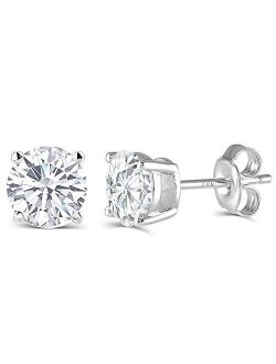 DovEggs Solid 10K White Gold Post 2CTW 6.5MM G-H-I Color Lab Created Moissanite Simulated Diamond Stud Earrings For Women Sterling Silver
