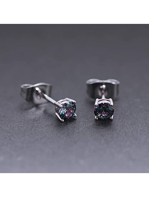 Voluka Women and Men 18K White Gold Plated Created Rainbow Quartz CZ Round/Square Stud Earrings Hypoallergenic for Sensitive Ears Jewelry Gifts