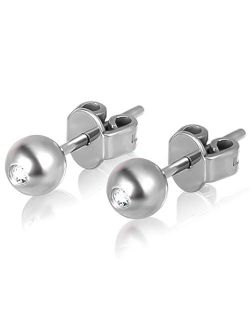 Justjandm Titanium Earrings for Sensitive Ears,Titanium Stud Earrings for Women, Ball Stud Earrings 3mm 4mm 5mm