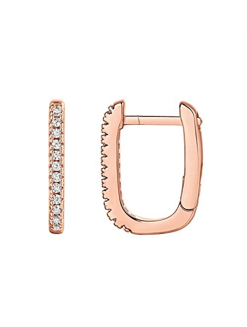 PAVOI 14K Gold Plated 925 Sterling Silver Cubic Zirconia U-Shaped Huggie Earrings in Rose Gold, White Gold and Yellow Gold