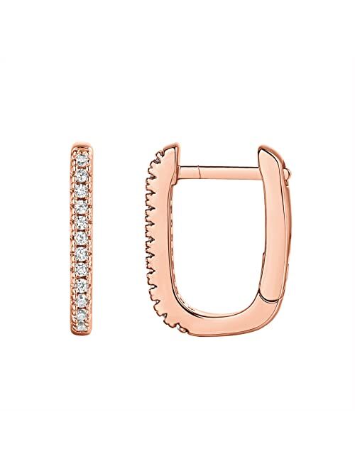 PAVOI 14K Gold Plated 925 Sterling Silver Cubic Zirconia U-Shaped Huggie Earrings in Rose Gold, White Gold and Yellow Gold