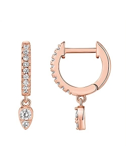 14K Gold Plated S925 Sterling Silver Post Lightweight Drop/Dangle Huggie Earrings for Women | Bezel Set Solitaire CZ | Dainty Earrings