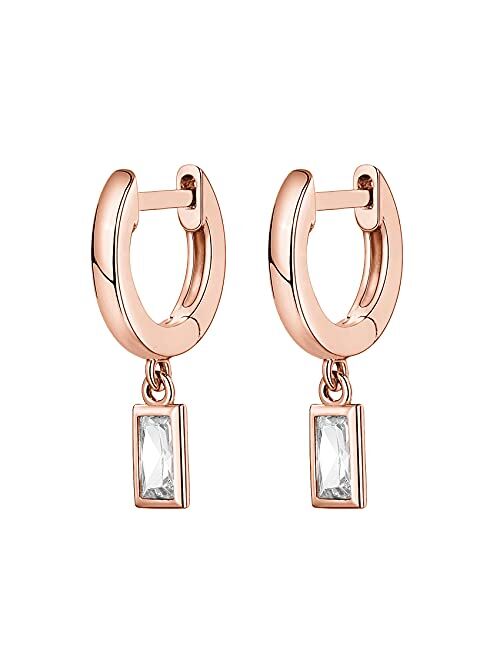 PAVOI 14K Gold Plated S925 Sterling Silver Post Lightweight Drop/Dangle Huggie Earrings for Women | Bezel Set Solitaire CZ | Dainty Earrings