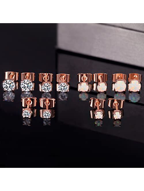 Dwearbeauty 6 Pairs Stud Earrings Set,Hypoallergenic Opal Earrings Gold Plated Stud Earrings for Women