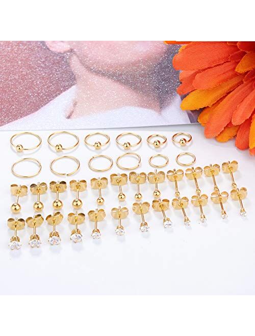 Jstyle 18 Pairs 20G Stainless Steel Tiny Stud Earrings For Womens Hoops Earrings Set Tragus Cartilage Piercing Jewelry
