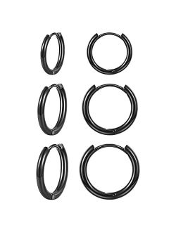 Famarine 3 Pairs 14K Gold Plated Huggie Hoop Earrings for Women, Minimalist Gold Huggie Hoop Earrings, Simple 3 sizes Hoop Earrings for Women Men gift,gold silver rose go