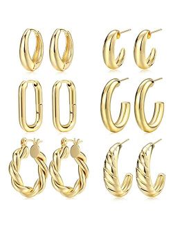 17 MILE Gold Hoop Earrings Set for Women, 14K Gold Plated Lightweight Hypoallergenic Chunky Open Hoops Set for Gift