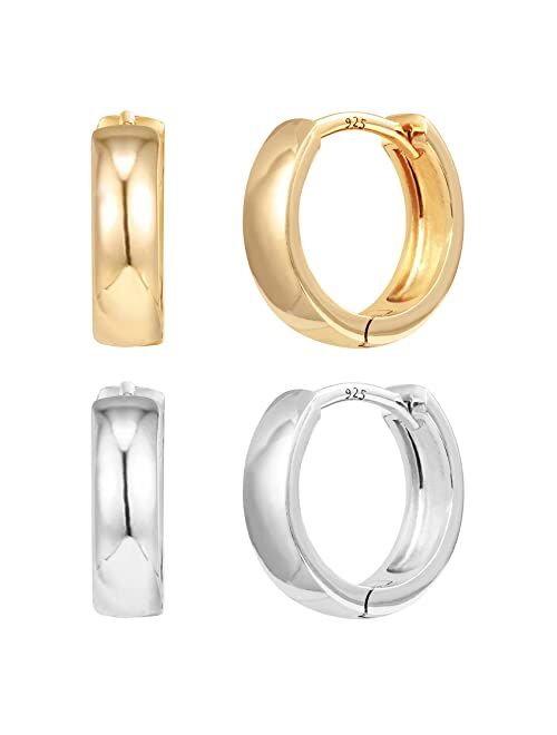 PAVOI 14K Gold Plated Sterling Silver Post Huggie Earrings | Small Hoop Earrings |Gold Earrings for Women