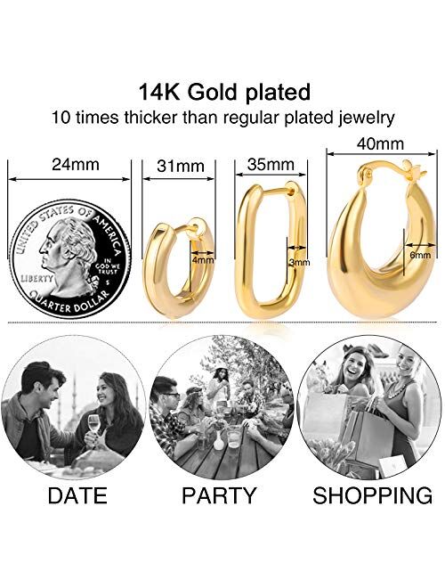 17km Gold Chunky Hoop Earrings Set for Women, Hypoallergenic Thick Open Small Huggie Cartilage Hoop Jewelry for Birthday Gifts