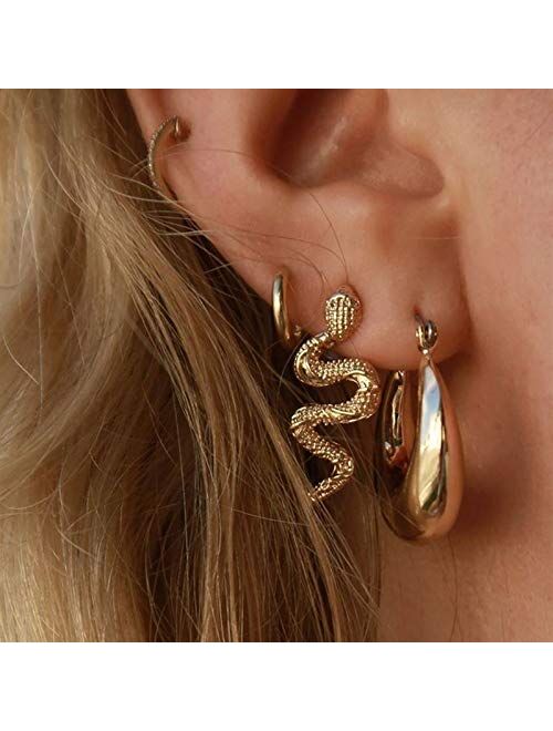 17km Gold Chunky Hoop Earrings Set for Women, Hypoallergenic Thick Open Small Huggie Cartilage Hoop Jewelry for Birthday Gifts