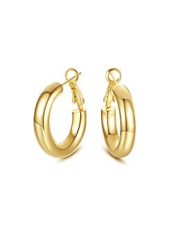 SHOWNII Chunky Gold Hoop Earrings, 14K Gold Plated Chunky Tube Hoop Earrings for Women Lightweight Thick Hoops