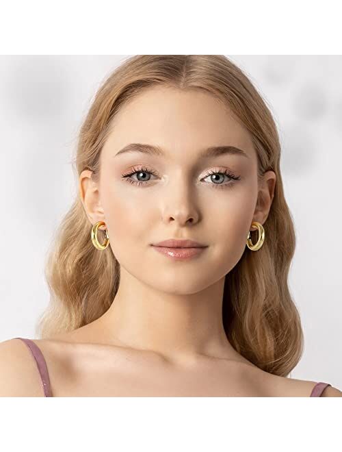 SHOWNII Chunky Gold Hoop Earrings, 14K Gold Plated Chunky Tube Hoop Earrings for Women Lightweight Thick Hoops