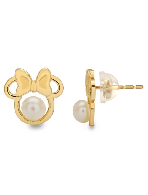DISNEY Children's Cultured Freshwater Pearl (4mm) Minnie Mouse Stud Earrings in 14k Gold