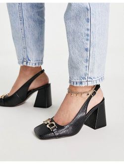 Stable snaffle detail slingback heeled shoes in black