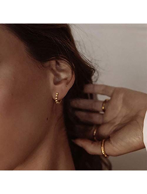 WEARON 14K Gold Plated Huggie Earrings for Women Personality Simplicity Twisted Chain Hoop Earrings Hypoallergenic Designer Ear Rings Fashion Jewelry Hollow Out Earrings