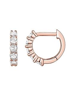 14K Gold Plated Sterling Silver Post Pave Cubic Zirconia Huggie Hoop Earrings for Women