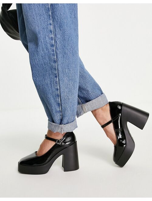 ASOS DESIGN Wide Fit Penny platform mary jane heeled shoes in black