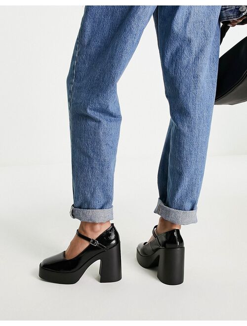 ASOS DESIGN Wide Fit Penny platform mary jane heeled shoes in black