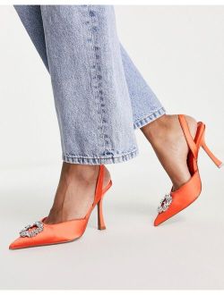 Poppy embellished slingback high heeled shoes in orange