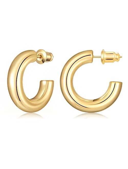 Gacimy Chunky Gold Hoop Earrings for Women 14K Real Gold Plated, 925 Sterling Silver Post Gold Hoops for Women