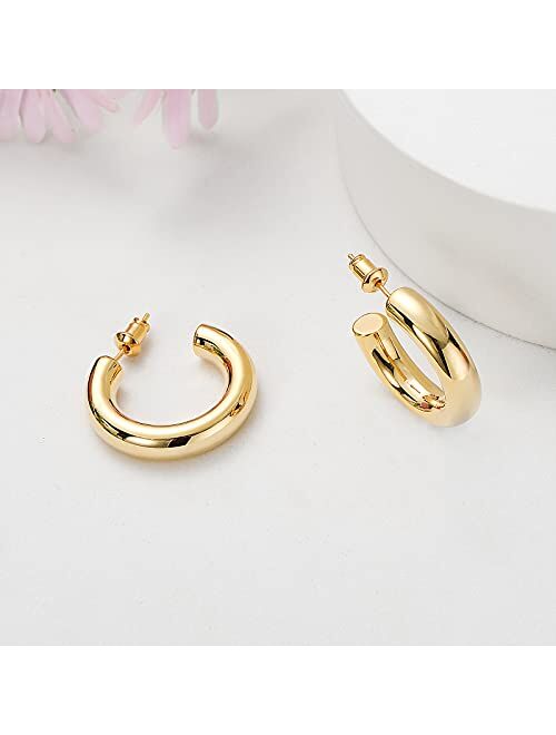 Gacimy Chunky Gold Hoop Earrings for Women 14K Real Gold Plated, 925 Sterling Silver Post Gold Hoops for Women