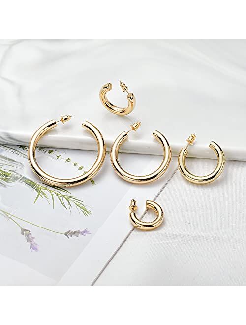 Gacimy Chunky Gold Hoop Earrings for Women 14K Real Gold Plated, 925 Sterling Silver Post Gold Hoops for Women