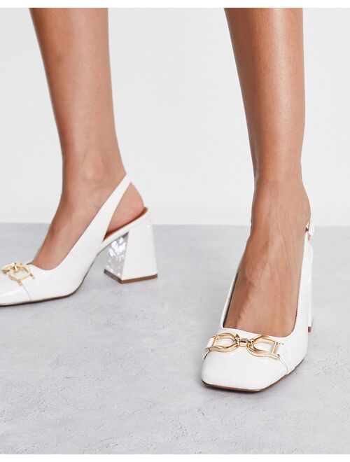 ASOS DESIGN Stable snaffle detail slingback heeled shoes in white