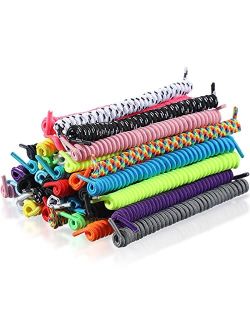 WILLBOND 18 Pairs No Tie Curly Shoelaces Elastic Shoe Laces No Tie Shoe Lace for Kids and Adults, 18 Colors