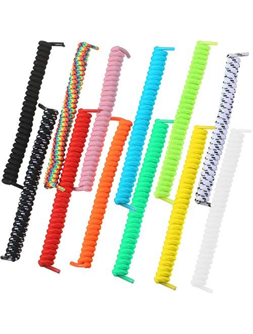 WILLBOND 12 Pairs No Tie Curly Shoelaces Elastic Shoe Lace in Solid Color for Kids and Adults
