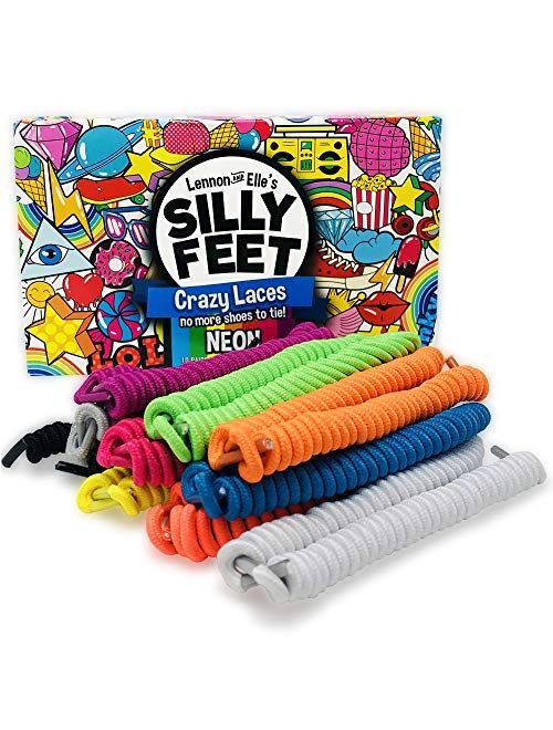 Silly Feet No Tie Shoe laces for Kids Shoelaces for Sneakers No Tie Curly Laces Adults Twisty Elastic Curl Children Toddler 10 Pair