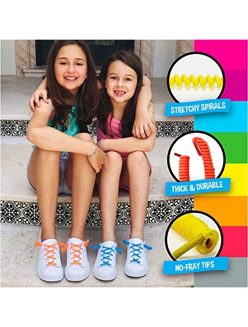 Silly Feet No Tie Shoe laces for Kids Shoelaces for Sneakers No Tie Curly Laces Adults Twisty Elastic Curl Children Toddler 10 Pair