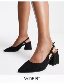Wide Fit Sydney slingback mid heels in black