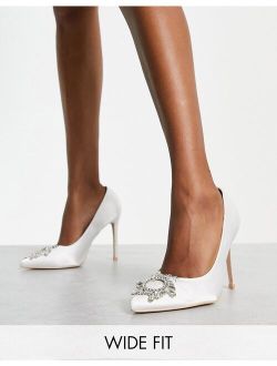 Be Mine Wide Fit Bridal Adore pumps with embellishment in white