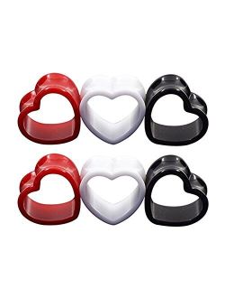 Qmcandy 6pcs/18pcs Heart Shape Acrylic Ear Tunnels Plugs Set Mix Color Stretcher Expander Ear Tunnels Gauge 6G-7/8 inch