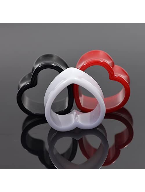 Qmcandy 6pcs/18pcs Heart Shape Acrylic Ear Tunnels Plugs Set Mix Color Stretcher Expander Ear Tunnels Gauge 6G-7/8 inch