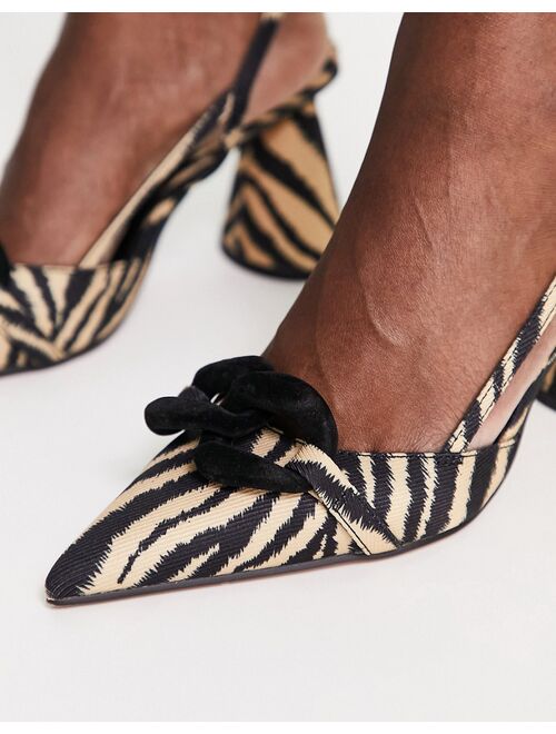 ASOS DESIGN Sophie chain detail mid heeled shoes in zebra
