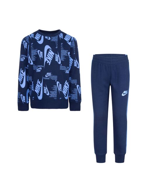 Boys 4-7 Nike Sportswear Futura Allover Print Crewneck Sweatshirt & Jogger Pants Set