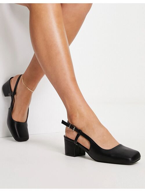 RAID Wide Fit Sisily square toe sling back shoes with mid heel in black