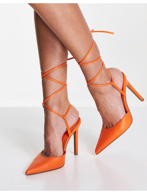 ASOS DESIGN Prize tie leg high heeled shoes in orange