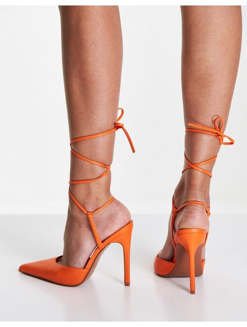 ASOS DESIGN Prize tie leg high heeled shoes in orange