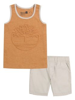 Little Boys Tree Logo Tank and Poplin Shorts, 2 Piece Set