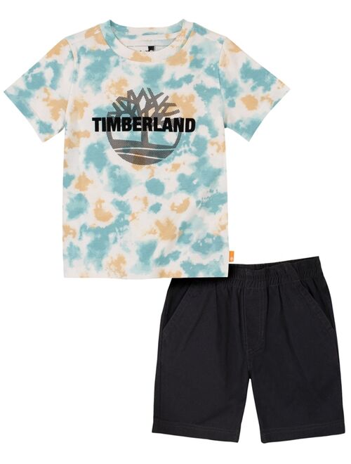 Timberland Little Boys Short Sleeve Tie Dye Logo T-shirt and Twill Shorts, 2 Piece Set