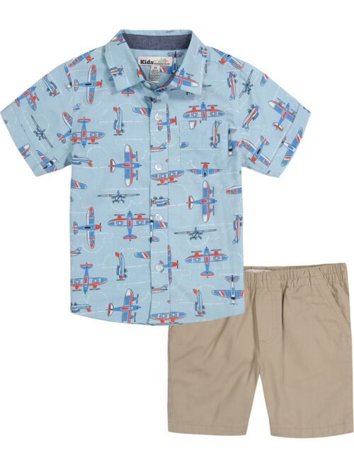 Kids Headquarters Little Boys 2 Piece Short Sleeve Printed Poplin Shirt and Twill Shorts Set