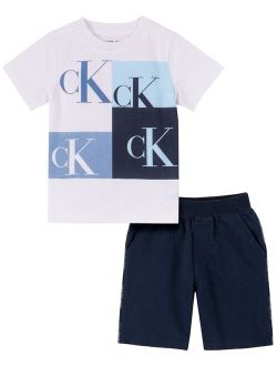 Little Boys Logo T-shirt and Logo-stripe Terry Shorts, 2 Piece Set